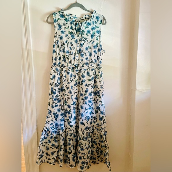 j. crew factory • floral ruffle hem midi dress - Picture 3 of 5